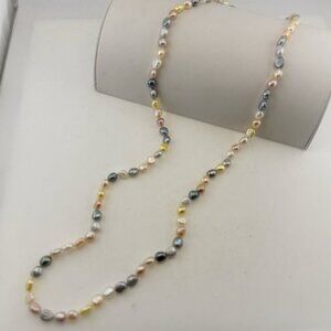 Honora Pearl Necklace Long Pastel 34" Pink Gray Yellow Sterling 925 Multicolor